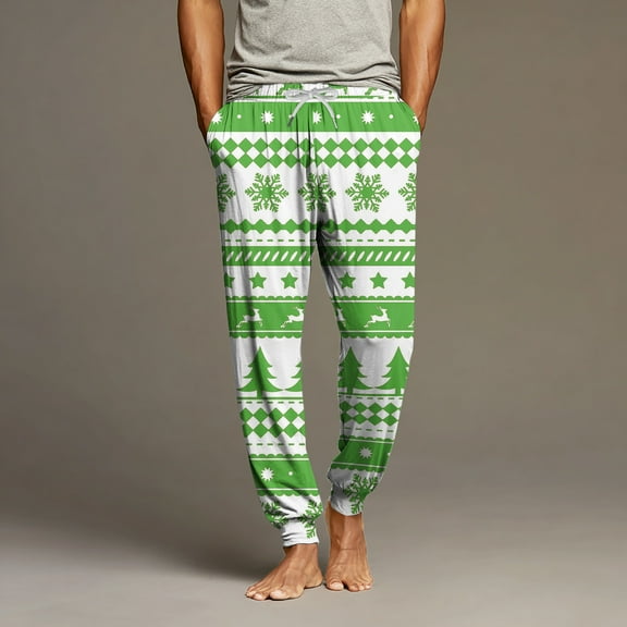 Iaqnaocc Christmas Mens Pajama Pants Fashion Xmas Snowman Printed Party Jogger Sleepwear Lightweight Elastic Waist Pjs Bottoms with Pocket Green XXL