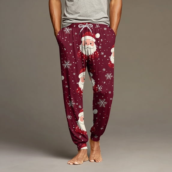Iaqnaocc Christmas Mens Pajama Pants Loose Sleep Bottoms Casual Santa Claus Print Pajama Pants Elastic Waist Holiday Jogger Sleep Pant with Pockets Hot Pink L