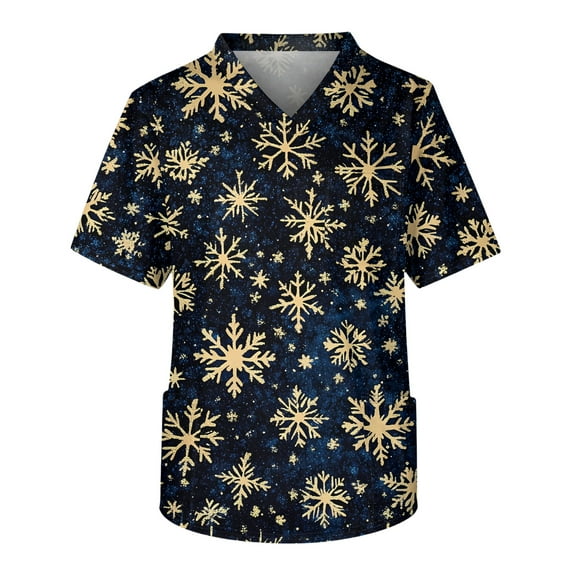 Iaqnaocc Christmas Mens Scrub Tops Stylish Christmas Tree Graphic Big and Tall Medical Workwear Lightweight Short Sleeve V-Ncek Casual Nurse Uniforms with Pocket Navy L