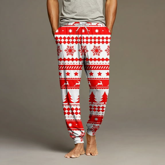 Iaqnaocc Christmas Pajama Pants Men Fashion Xmas Reindeer Graphic Lounge Comfy Jogger Night Pants Lightweight Elastic Waist Pj Pants with Pocket White L