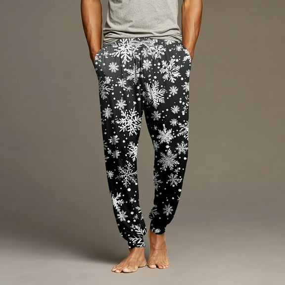 Iaqnaocc Christmas Pajama Pants Men Stylish Santa Claus Printed Party Jogger Sleep Pants Loose Fit Drawstring Waist Pajama Bottoms with Pocket Gray XL