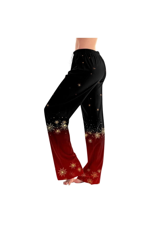 Christmas Pajama Pants for Women Trendy Buffalo Plaid Snowflake Print Soft Comfy Sleep Pants Drawstring Elastic Waist Straight Leg Pj Bottoms Black XL