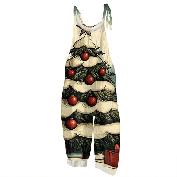 Iaqnaocc Christmas Women's Jumpsuits one piece Sleeveless Wide Leg Jumpers Loose Fit Adjustable Strap Overalls Jumpsuits Fashion Wide Leg Jumpers Khaki S