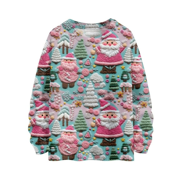 Iaqnaocc Christmas Women's Sweaters Plus Size Snowflake Snowman Print Sweatshirts Fall Ugly Knit Sweaters Baggy Comfy Long Sleeve Jumper Tops Green 3XL