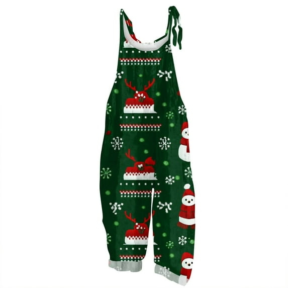 Iaqnaocc Christmas Womens Jumpsuit one piece Sleeveless Jumpsuits Rompers Loose Fit Adjustable Strap Overalls Jumpsuits Fashion Cotton Linen Overalls Green L