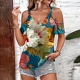 thumbnail image 1 of Iaqnaocc Cold Shoulder Tops for Women Beach Hawaiian Tropic Dressy Casual Short Sleeve V-Neck Tees Summer Fashion Clothing for Women Sexy Basic Strappy Tee Blouse Green L, 1 of 4