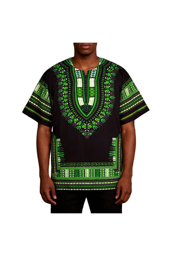 Dashiki Shirts for Men and Women Traditional Unisex Short Sleeve Attire Printed T-Shirts Big and Tall Vintage African Tribal Kaftan Tops Dark Green M