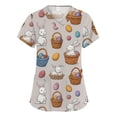 thumbnail image 1 of Iaqnaocc Easter Scrubs for Women Plus Size Easter Egg Print Nurse Working Uniforms Fashion V-Neck Side Slits Scrub Shirt Party Short Sleeve Tees Blouse with Pockets Khaki M, 1 of 5