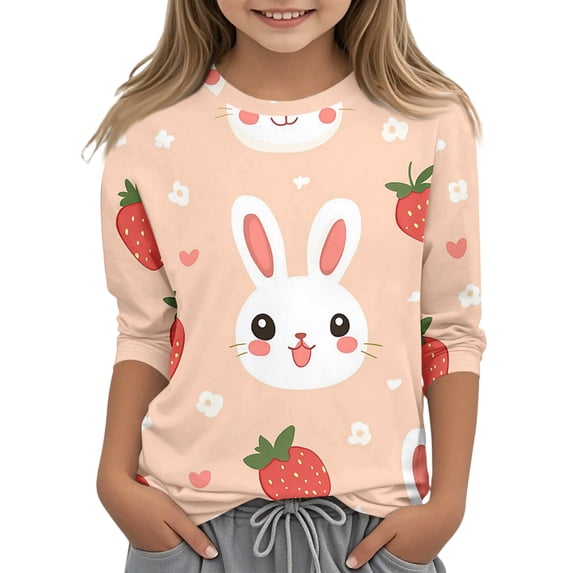 Iaqnaocc Easter Shirts for Girls Size 13-14 3/4 Sleeve Funny Bunny Rabbit T-Shirt For Child Holiday Crewneck Shirts Soft Fall Spring Tween Girls Clothes Yellow 12-13 Years