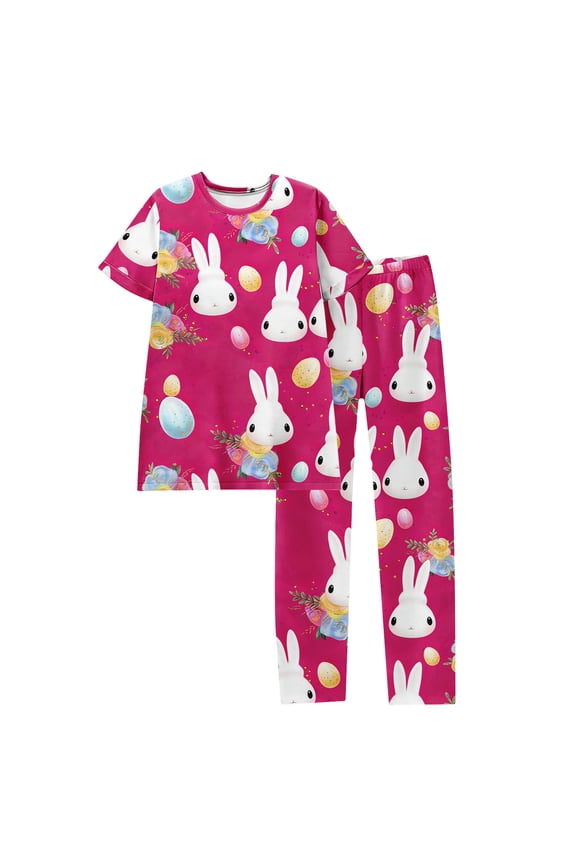 Easter Womens Pajama Sets Novelty Bunny Rabbit Easter Egg Print Pjs Holiday Sleepwear Loose Fit Party Long Sleeve Sleepwear Nightwear Red S