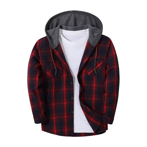 Iaqnaocc Flannel Plaid Mens shirts Hoodies Long Sleeve Button Down Stylish Casual Classic Fall Hooded Shirt Navy 2XL