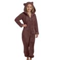 thumbnail image 1 of Iaqnaocc Girls Pajamas Jumpsuit Fuzzy Fleece Hooded Rompers Furry Warm Onesie Size 13-14 Pajamas Soft Cute Bear Zipper Up Sleepwear Brown 11-12Years, 1 of 5