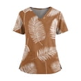 thumbnail image 1 of Iaqnaocc Hawaiian Scrub Tops Women Funny Maple Leaf Print Nursing Uniform Trendy V Neck Side Slits Scrub Tops Holiday Short Sleeve Medical Workwear with Pockets Light Brown XL, 1 of 4