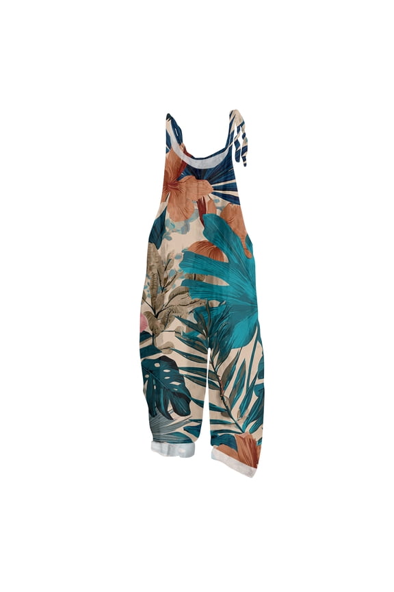 Hawaiian Tropic Womens Jumpsuit Plus Size Sleeveless Maple Leaf Print Jumpsuits Overalls Boho Beach Womens Romper Summer Loose Fit Spaghetti Strap Womens Overalls Blue 2XL
