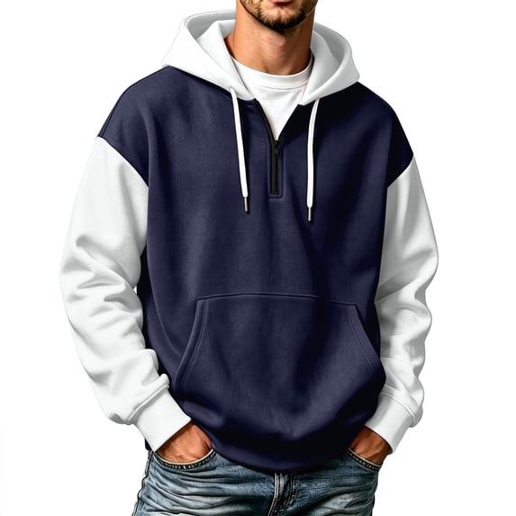 Iaqnaocc Hoodies for Men Quarter Zip Pullover Sweatshirt Casual Workout Drop Shoulder Loose Fit Sweatshirts for Men Navy XL