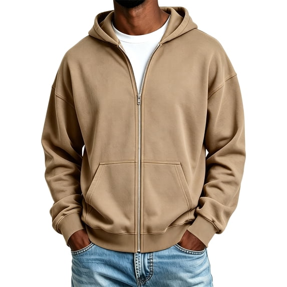 Iaqnaocc Hoodies for Men Zip Up Casual Athletic Pullover Long Sleeve Warm Fall Winter Hooded Sweatshirt Khaki 3XL