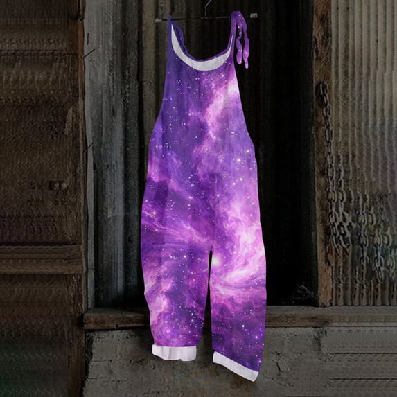 Iaqnaocc Jumpsuits For Women Plus Size 3D Graphic Sleeveless Jumpsuits Rompers Casual Adjustable Strap Jumpsuits 2026 Trendy Overalls Light Purple 2XL