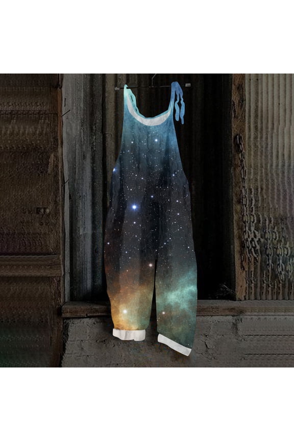 Jumpsuits For Women Plus Size 3D Graphic Sleeveless Wide Leg Jumpers Casual Party Adjustable Strap Jumpsuits Baggy Wide Leg Jumpers Dark Blue L