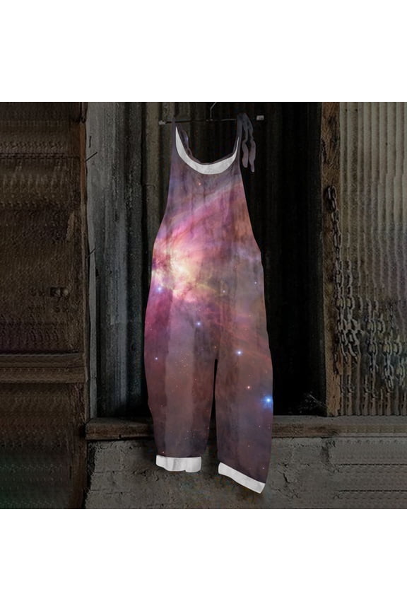 Jumpsuits For Women Plus Size Boho Starry Sky Sleeveless Wide Leg Jumpers Casual Adjustable Strap Overalls Jumpsuits Fashion Wide Leg Jumpers Pink M