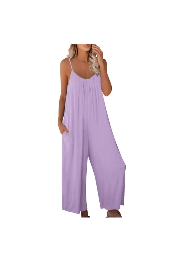 Jumpsuits For Women Plus Size Boho Summer Sleeveless Jumpsuits Rompers Casual Spaghetti Strap Jumpsuits Fashion Beach Vacation Overalls Light Purple L