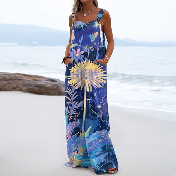 Iaqnaocc Mardi Gras Women's Jumpsuits Funny Carnival Graphic Sleeveless Wide Leg Jumpers Casual Carnival Adjustable Strap Jumpsuits 2025 Trendy Rompers Blue S