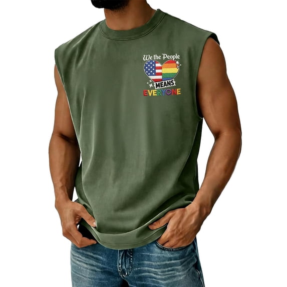 Iaqnaocc Mens Pride Tank Tops Freedom 250 Anniversary USA Flag We The People Rainbow Shirt Patriotic Pride Rainbow Graphic Sleeveless Shirt Tees Army Green 4XL