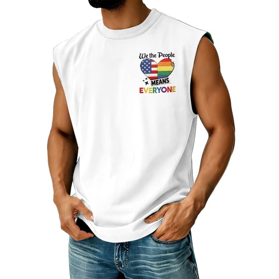 Iaqnaocc Mens Pride Tank Tops Freedom 250 Anniversary USA Flag We The People Rainbow Shirt Patriotic Pride Rainbow Graphic Sleeveless Shirt Tees White 3XL