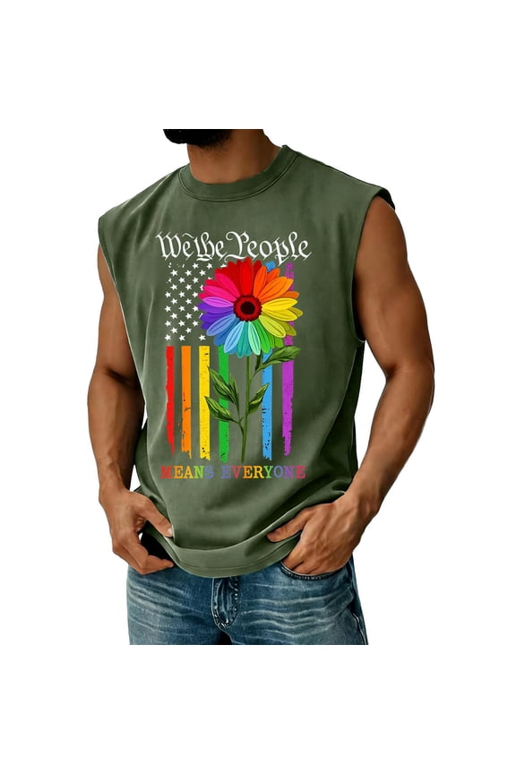 Mens Pride Tank Tops We The People Human Equality Tee Patriotic Pride Mens Shirts Rainbow Graphic Love Wins Sleeveless Tee Pride Tops Army Green S
