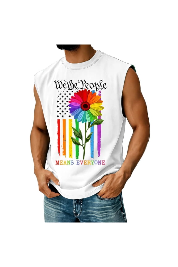 Mens Pride Tank Tops We The People Human Equality Tee Patriotic Pride Mens Shirts Rainbow Graphic Love Wins Sleeveless Tee Pride Tops White XL