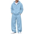 thumbnail image 1 of Iaqnaocc Mens Sweat Suit 2 Piece Set Athletic Casual Zip Up Hoodie and Wide Leg Sweatpants Work Out Fall Sweatsuits for Men with Pocket Sky Blue M, 1 of 6