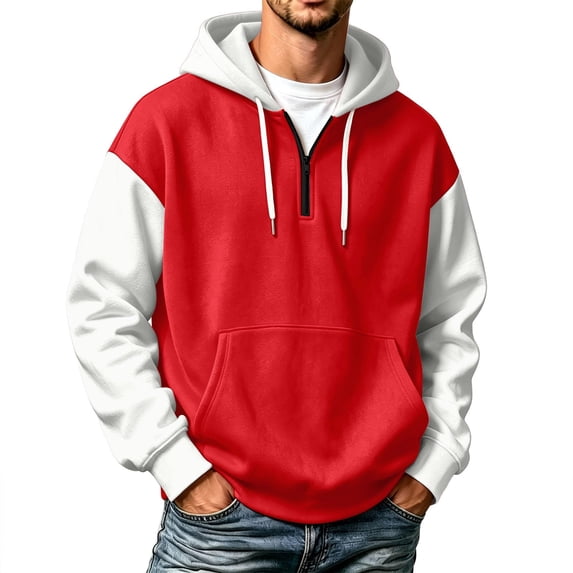 Iaqnaocc Mens hoodies Quarter Zip Drawstring Pullover Hoodies Casual Workout Drop Shoulder Big and Tall Sweatshirts for Men Vermilion S