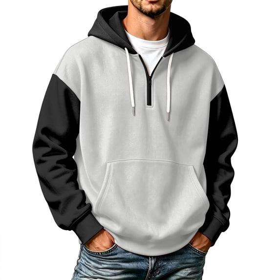 Iaqnaocc Mens hoodies Quarter Zip Pullover Sweatshirt Baggy Casual Drop Shoulder Loose Fit Hooded Shirts Gray S