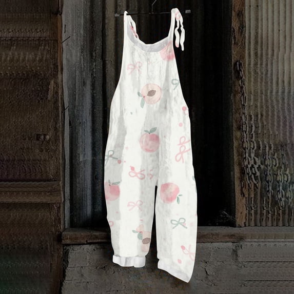 Iaqnaocc Overalls For Women Plus Size Fruit Print Sleeveless Jumpsuits Rompers Casual Party Adjustable Strap Overalls Jumpsuits Baggy Holiday Jumpsuits Light pink L