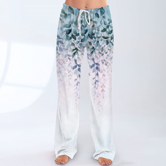 Iaqnaocc Pajama Pants for Women Soft Retro Floral Print Pj Pants Loose Elastic Waist Pajamas Pants Loungewear Fashion Sleep Bottoms Light Blue M