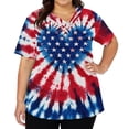 thumbnail image 1 of Iaqnaocc Patriotic Scrub Tops Women 4th of July American Flag Stars Nurse Working Uniforms Retro V Neck Side Slits Scrub Tops July 4th Celebration Short Sleeve Nursing Scrubs with Pockets Navy XL, 1 of 4