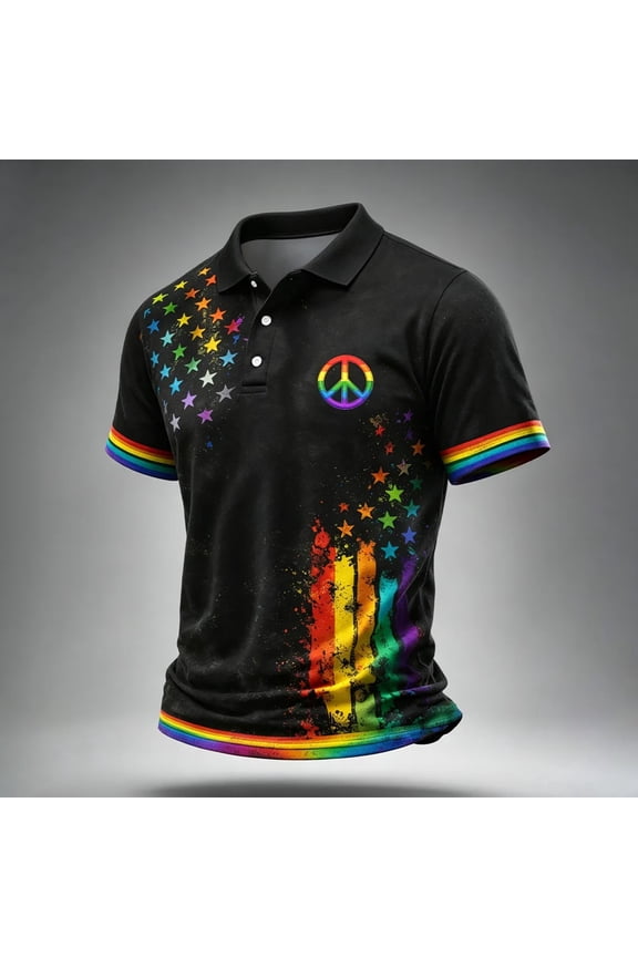 Polo Shirts for Men Men's We The People Means Everyone Print Polo Shirt LGBT Pride Shirt Rainbow American Flag T-Shirt Gay Pride Tshirt Black XL