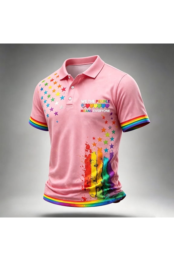 Polo Shirts for Men Men's We The People Means Everyone Shirt LGBTQ Gay Pride Month Polo Tee Pride Rainbow Flag Shirt LGBTQ Equality Tshirt Pink 4XL