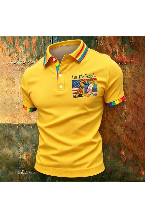 Polo Shirts for Men We The People Means Everyone Rainbow Flag Polo Shirt Men Gay Pride shirt LGBTQ Equality Human Rights T-Shirt Yellow L