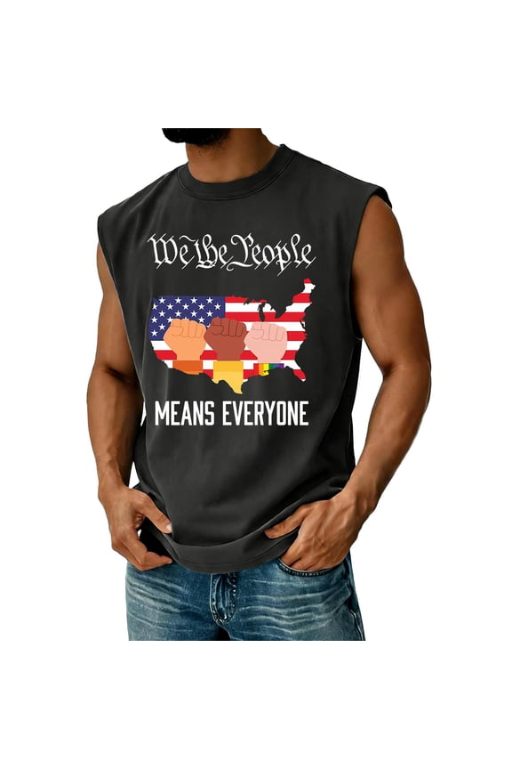 Pride Tank Tops Men American Flag Stars Pride T-Shirts Outfits We The People Rainbow Graphic Sleeveless Shirts Equality Tee Tops Black M