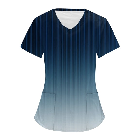 Iaqnaocc Scrub Tops Women Plus Size Cute Valentine's Hearts Print Medical Workwear V-Neck Anti Wrinkle Short Sleeve Nursing Tops with Pockets Blue 2XL