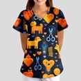 thumbnail image 1 of Iaqnaocc Scrub Tops Women Plus Size Dog Animal Print Nursing Uniform Fashion V-Neck Side Slits Scrub Shirt Party Short Sleeve Medical Workwear with Pockets Multicolor 4XL, 1 of 5