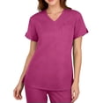 thumbnail image 1 of Iaqnaocc Scrubs for Women Classic Wrinkle-Resist Nursing Uniform Trendy V Neck Side Slits Scrub Shirt Ultra Soft Short Sleeve Tees Blouse with Pockets Hot Pink XL, 1 of 3