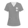 thumbnail image 1 of Iaqnaocc Scrubs for Women Funny Solid Color Nurse Uniforms Fashion V-Neck Side Slits Scrub Shirt Holiday Short Sleeve Tees Blouse with 3 Pockets Gray 3XL, 1 of 4