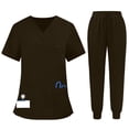 thumbnail image 1 of Iaqnaocc Scrubs for Women Plus Size V-Neck Top and Jogger Pants Drawstring Medical Moisture-Wicking Soft Stretch Nurse Work Uniform Set With Pockets Brown S, 1 of 6