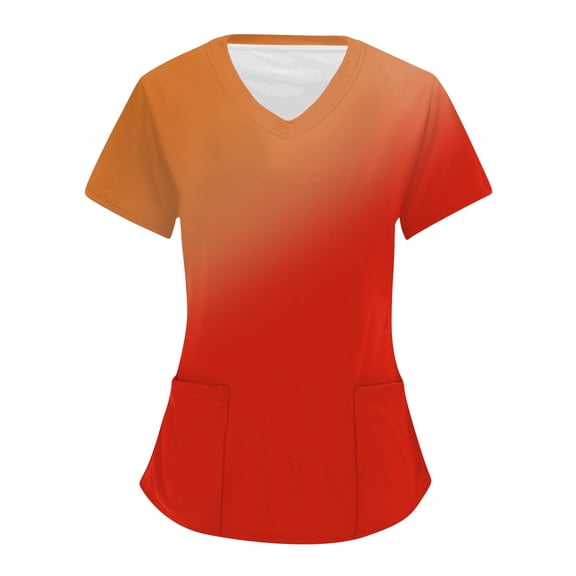 Iaqnaocc Scrubs for Women Tops Plus Size Trendy Valentine's Hearts Print Scrub T Shirts V-Neck Comfort Soft Short Sleeve Nurse Doctor Unifroms with Pockets Orange 3XL