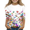thumbnail image 1 of Iaqnaocc Shirts for Child Girls Size 7 3/4 Sleeve Cute Floral Print T-Shirts Girls Fashion Crew Neck Blouses Basic Casual Clothes for Teen Girls White 6-7 Years, 1 of 4