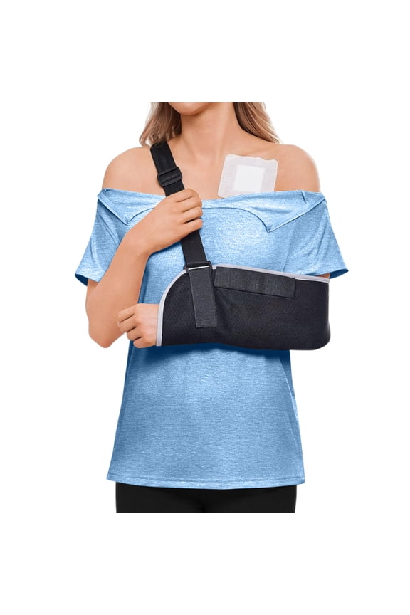 Shoulder Post surgery scrubs for women Hospital Mastectomy Shirts with Drain Pockets Short Sleeve Zipper Nursing Scrub Tops Chemotherapy Must Haves Sky Blue With Pockets M