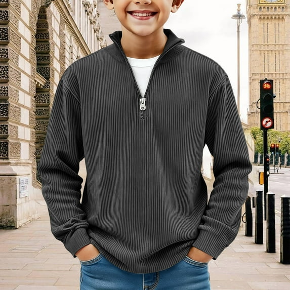 Iaqnaocc Sweatshirts for Boys Quarter Zip Casual Lomg Sleeve Sweatshirt Vintage Soild Size 7 Shirts Trendy Fall Clothes for Teen Boy Dark Gray 11-12Y