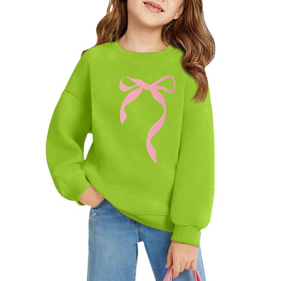 Iaqnaocc Sweatshirts for girls Size 10-12 Cute Bow Print Sweatshirts Fashion Casual Fall Winter Sweatshirts Hoodies Comfort Long Sleeve Clothes Green 9-10Y