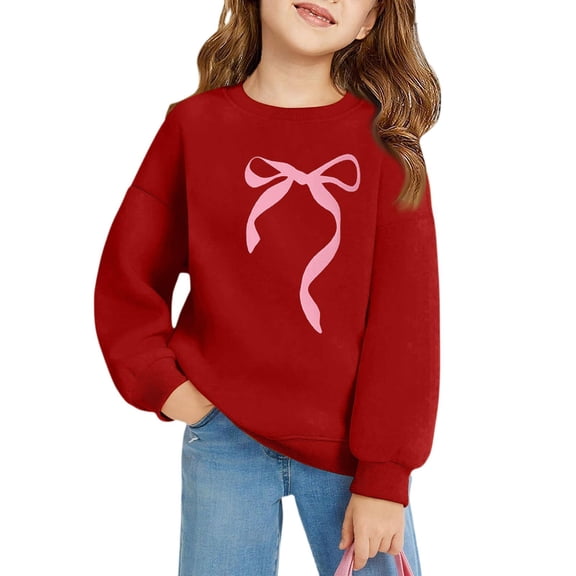 Iaqnaocc Sweatshirts for girls Size 7 Cute Bow Graphic Sweatshirts Fashion Casual Fall Winter Sweatshirts Hoodies Preppy Long Sleeve Pullovers Tops Red 8-9Y